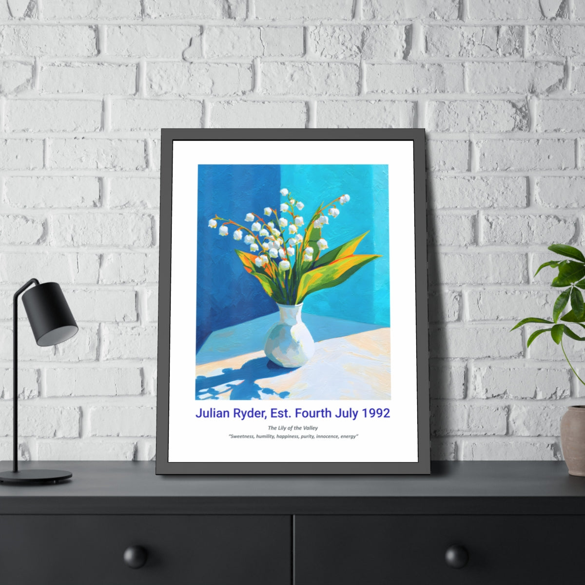 No.17 "May Lily of the Valley", Personalised, birth month flower, fine art print on museum grade paper in high quality black wooden frame