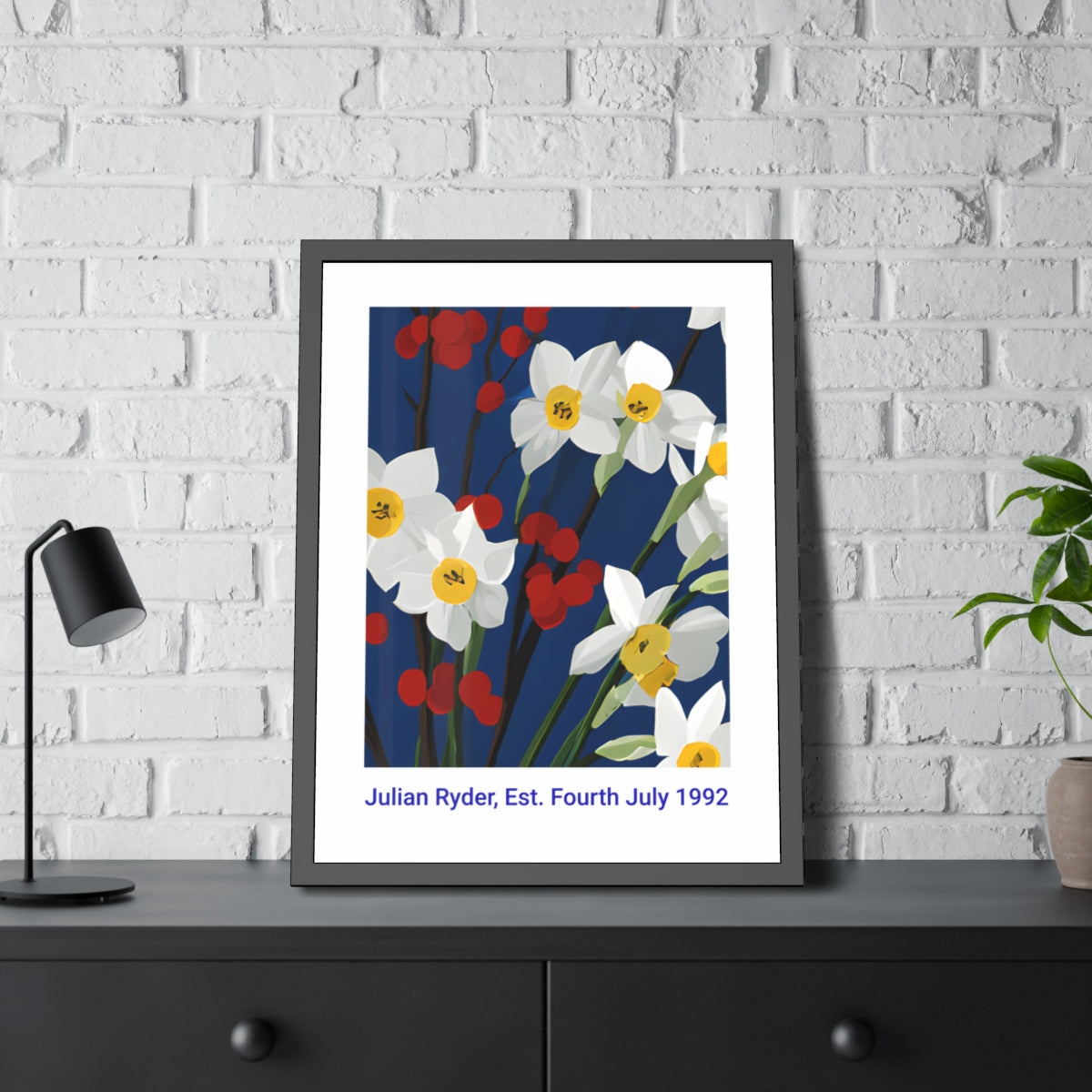 No.54 Personalised fine art flower print on museum gallery quality paper in high quality black wooden frame