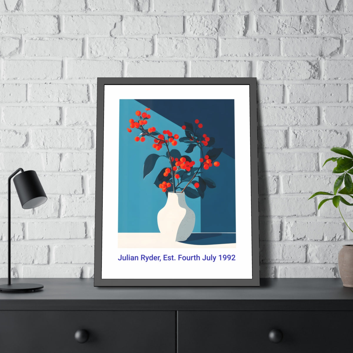 No.45 Personalised fine art flower print on museum gallery quality paper in high quality black wooden frame