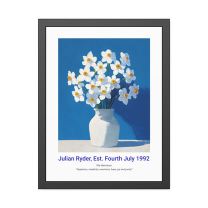 No.24 "December Narcissus", Personalised, birth month flower, fine art print on museum grade paper in high quality black wooden frame