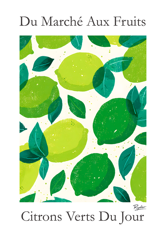 Citrons Verts, Vintage French Market Fruit Poster Collection, Kitchen Wall Art Fruit Print, Vintage Fruit Market Poster, Kitchen Decor, Food Lover Gift