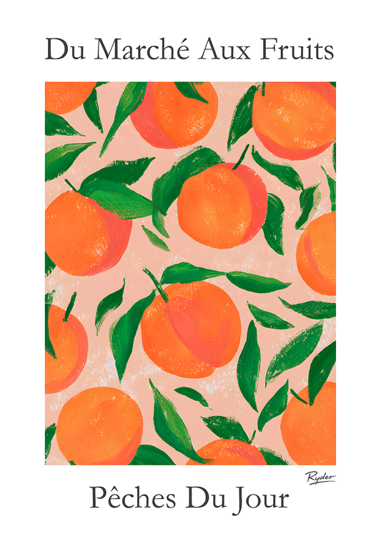 Peches, Vintage French Market Fruit Poster Collection, Kitchen Wall Art Fruit Print, Vintage Fruit Market Poster, Kitchen Decor, Food Lover Gift