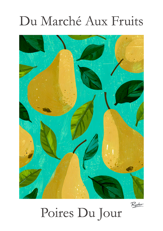 Poires, Vintage French Market Fruit Poster Collection, Kitchen Wall Art Fruit Print, Vintage Fruit Market Poster, Kitchen Decor, Food Lover Gift