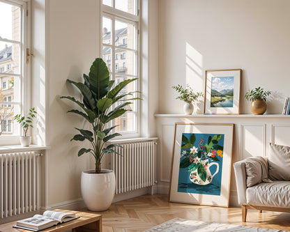Scandi Scottish Highlands Floral Art Print – Dark Vivid Botanicals in Jug No.2